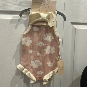 NWT pink Milkberry knit summer baby girls matching set